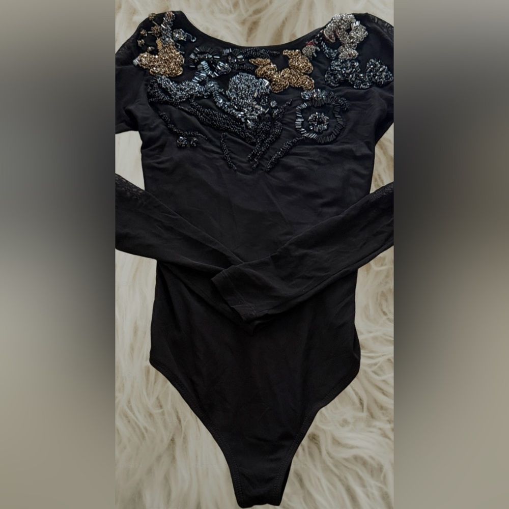 HUA Appliqué Black Sheer Bodysuit🔥